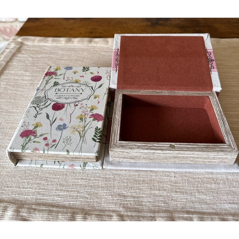 Versa Botany Decorative Box Hidden Storage Book Canvas Wood  Set of 2 Floral